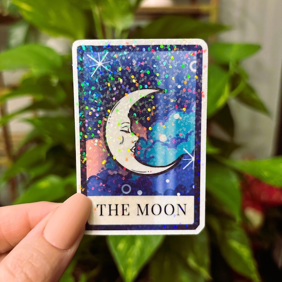 Glitter The Moon Tarot Card Sticker, Tarot Sticker, Magic Sticker, Moon Sticker, Witchy Sticker, Water Bottle Sticker, Laptop Sticker, Holo