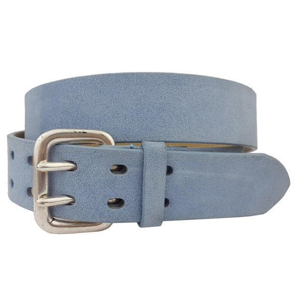 Genuine Suede Leather Belt w. Silver Buckle