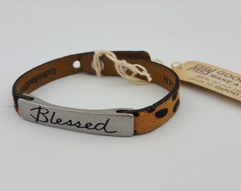 Good Works Brand: Single Strand Hair Leather Cuff "BLESS"