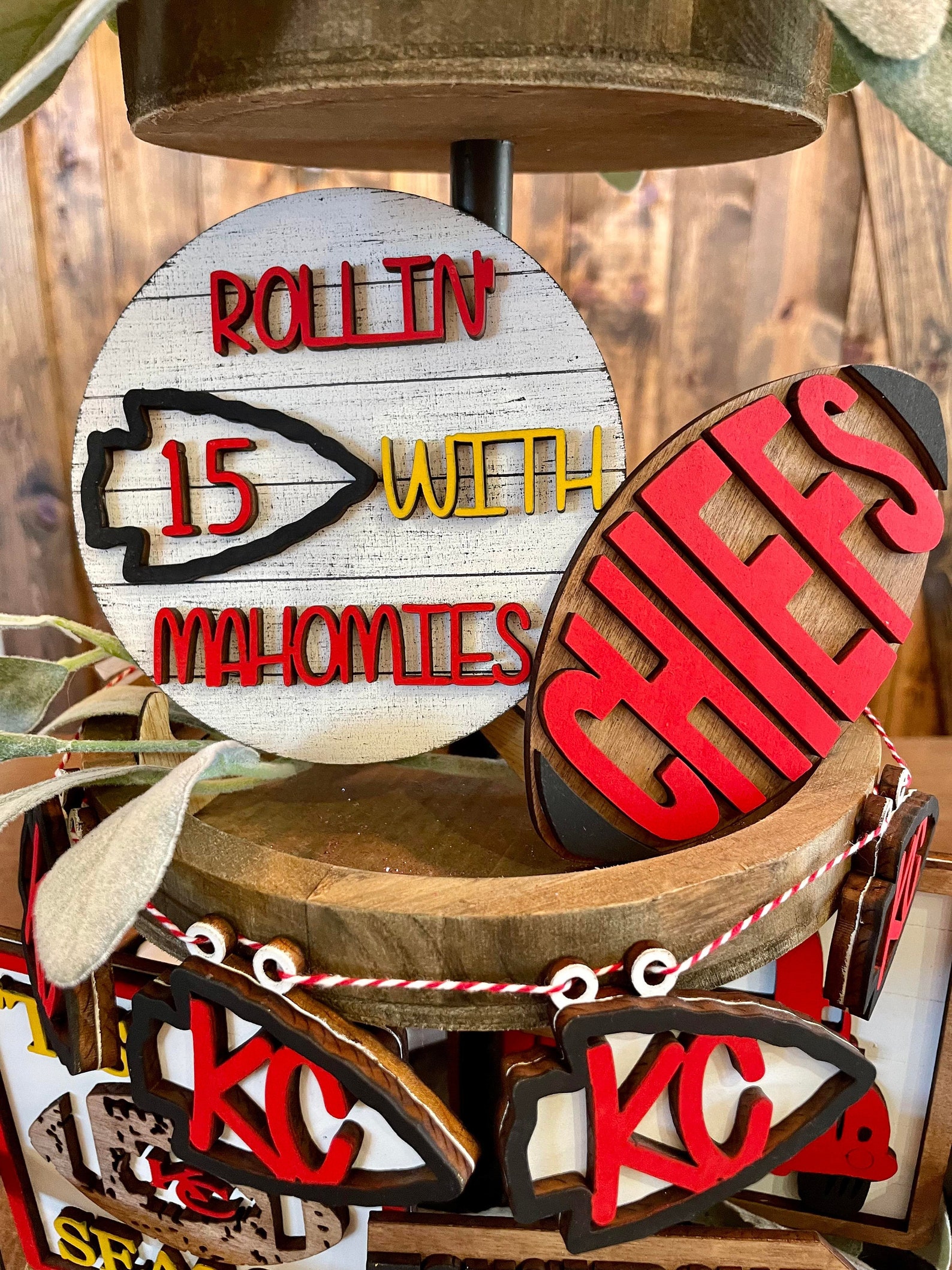 Football Tray / Football Decor / Tiered Tray Decor / KC Etsy