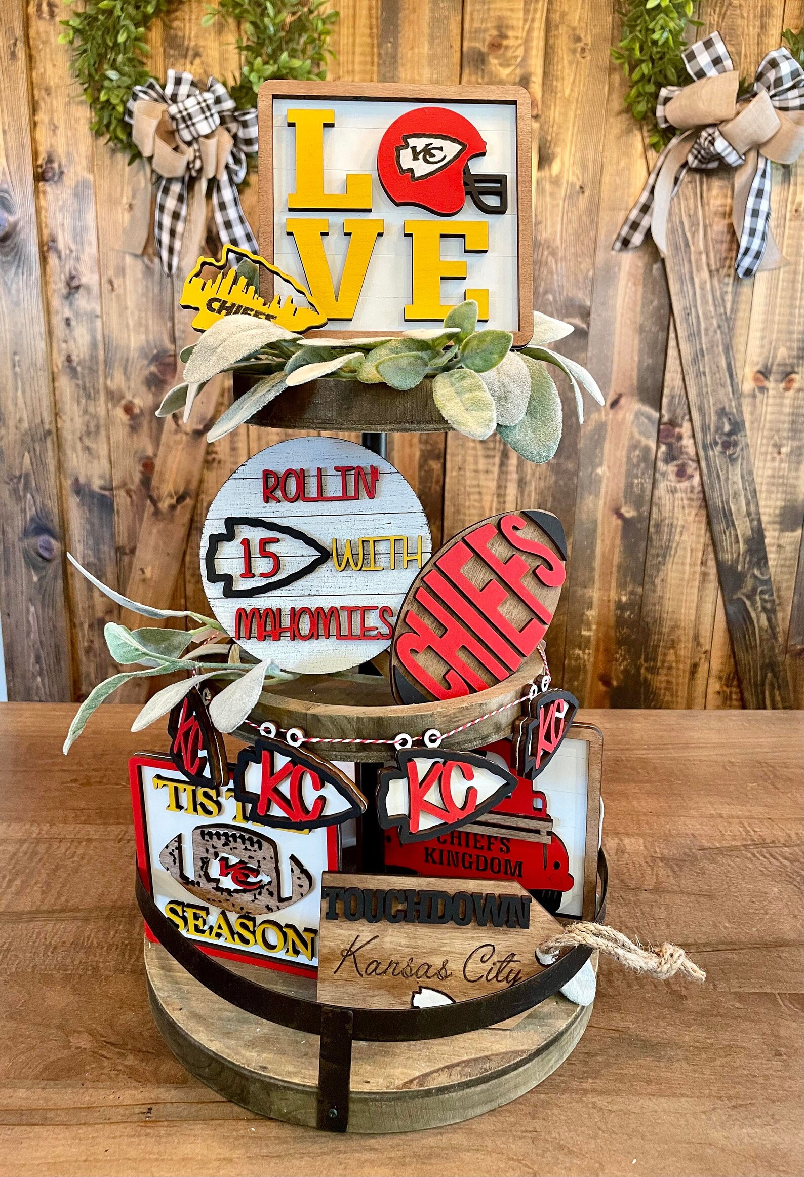 Football Tray / Football Decor / Tiered Tray Decor / KC Etsy