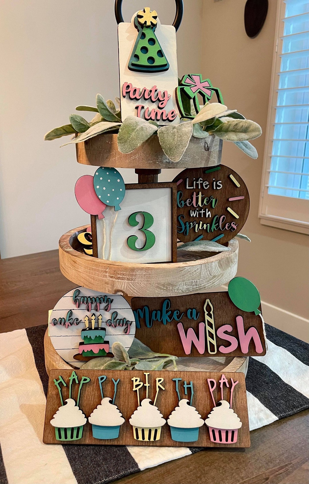 Birthday Tiered Tray / Birthday Decor / Tiered Tray Decor Etsy