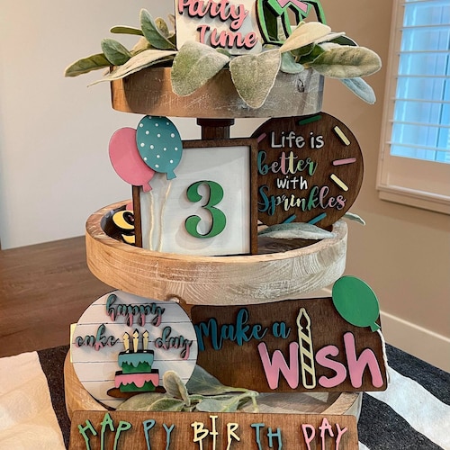 Birthday Tiered Tray / Birthday Decor / Tiered Tray Decor Etsy