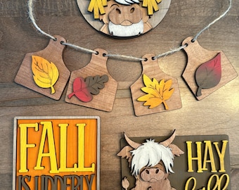 Fall Leaf Cow Tiered Tray / Fall Decor / Tiered tray decor / Cow / Fall