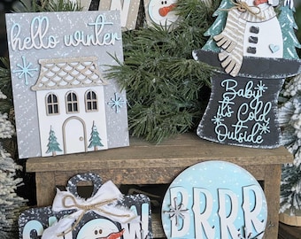 Hello Winter Snow Tiered Tray / Winter decor / Tiered tray decor