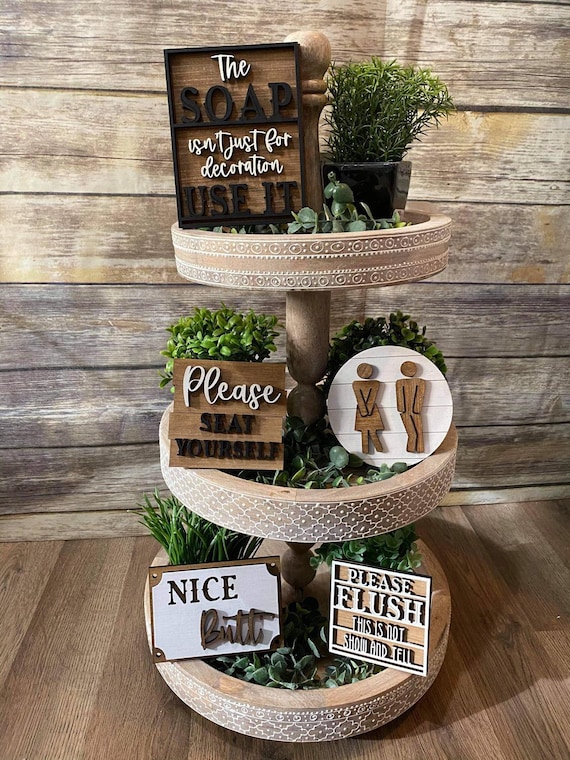Bathroom Tiered Tray / Bathroom Decor / Tiered Tray Decor Etsy