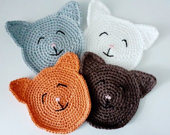 Downloadable crochet cat coaster pattern