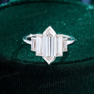 Hexagon Moissanit Verlobungsring Einzigartig Weißgold Verlobungsring Cluster Baguette Ring Bezel Set Art Deco Braut Versprechen Jahrestag