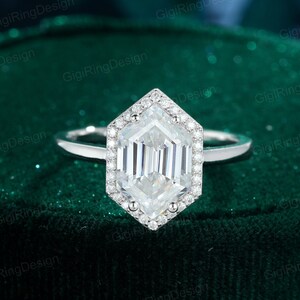 Vintage Moissanite Verlobungsring Frauen Weißgold Hexagon cut Weißgold Einzigartige Verlobungsring Halo-Art-Deco-Ring Braut Versprechen Jahrestag Geschenk