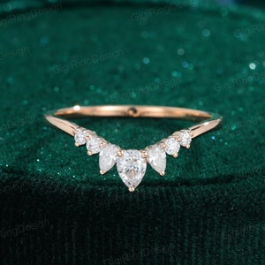 Pear shaped Moissanite wedding band Unique Rose gold wedding band Vintage Curved wedding ring matching band Bridal promise Anniversary gift