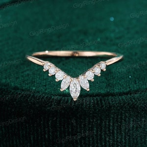 Vintage Moissanite wedding band women Rose gold Diamond wedding band bridal ring marquise curved wedding ring promise ring anniversary gift