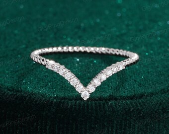 Vintage Moissanite wedding band Unique white gold Diamond wedding band bridal ring swist curved wedding ring promise ring anniversary gift