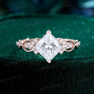 Princess cut Moissanite engagement ring unique vintage engagement ring Rose gold engagement ring twist wedding ring Bridal Anniversary gift