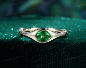 Vintage Oval cut nature Tsavorite engagement ring art deco engagement ring 14k Yellow gold Bezel set ring Bridal Promise Anniversary Gift