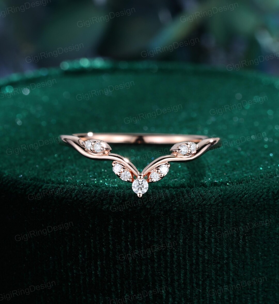 Vintage Art Deco Rose Gold Wedding Band Unique Moissanite Wedding Band ...