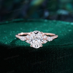 6*8mm Oval Lab Grown diamond engagement ring unique 14K rose gold ring women vintage Marquise diamond wedding Bridal art deco Anniversary