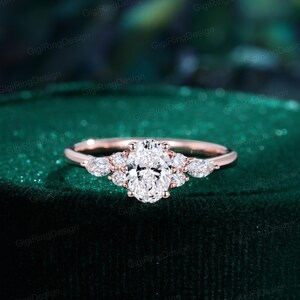 5*7mm Oval Lab Grown diamond engagement ring unique 14K rose gold ring women vintage Marquise diamond wedding Bridal art deco Anniversary
