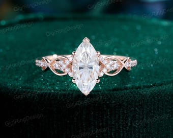 Marquise Moissanite engagement ring unique vintage engagement ring Rose gold engagement ring twist wedding ring Bridal Promise Anniversary