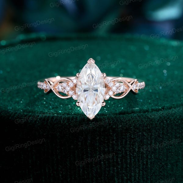 Marquise Moissanite engagement ring unique vintage engagement ring Rose gold engagement ring twist wedding ring Bridal Promise Anniversary