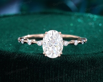 Oval moissanite engagement ring women Unique Rose gold engagement ring vintage art deco diamond ring Bridal Promise ring Anniversary gift