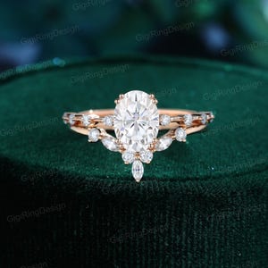 Oval moissanite engagement ring set unique Rose gold engagement ring vintage engagement ring wedding Bridal ring Promise Anniversary gift