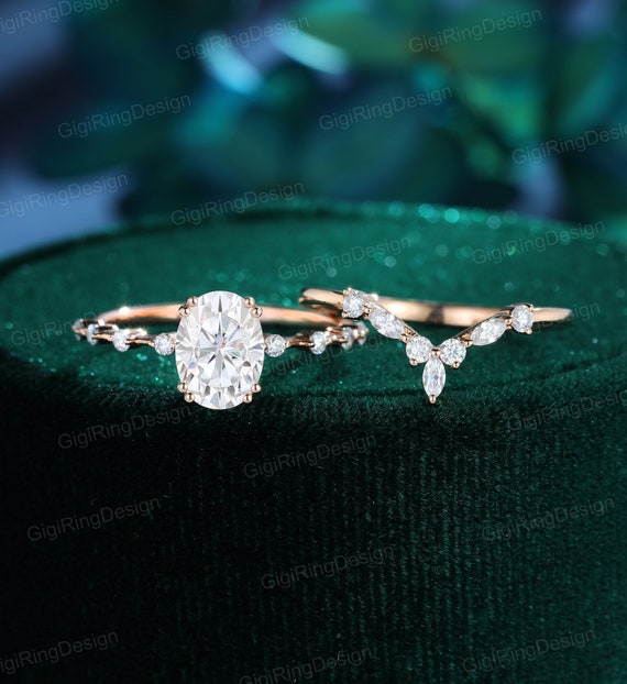 Wedding Band Rose Gold Oval Moissanite Engagement Rings Oval