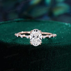 Rose gold Oval Lab Grown diamond engagement ring women Unique engagement ring Vintage art deco diamond ring Bridal Promise Anniversary Gift