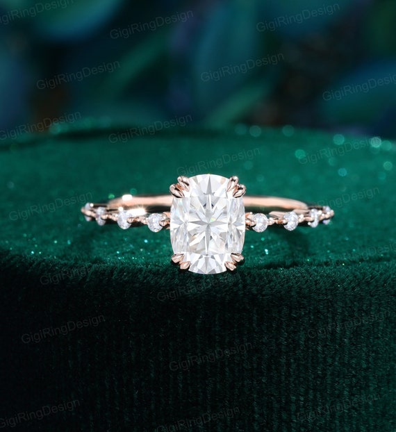 Cushion Moissanite Engagement Ring Vintage Rose Gold