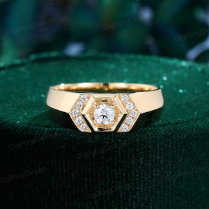 Vintage Men&#39;s Moissanite engagement Ring Channel Moissanite Ring 14K Yellow solid Gold luxury Ring Diamond wedding Ring Anniversary gift