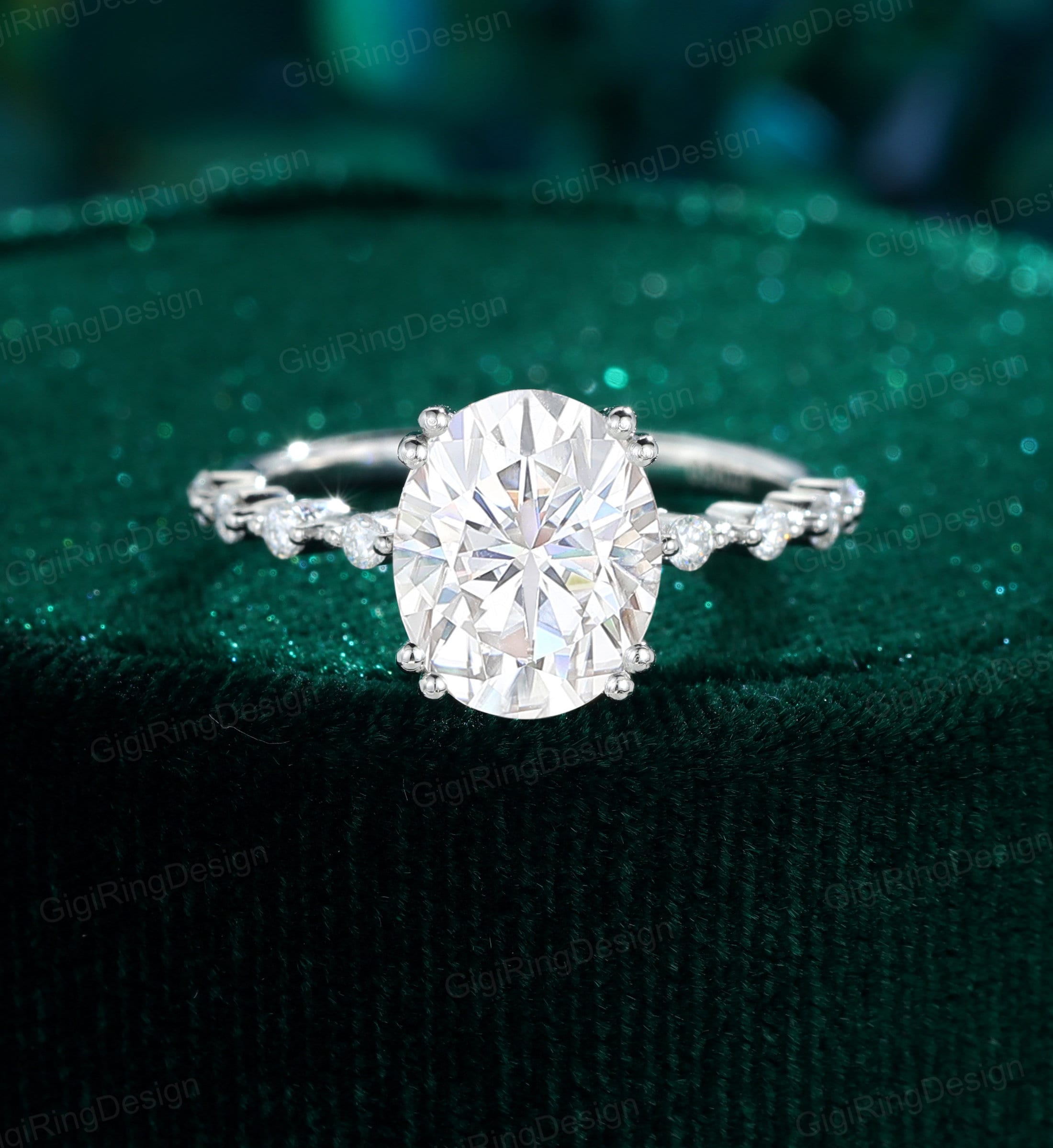 3CT Oval shaped Moissanite engagement ring womem Vintage white gold engagement ring Unique diamond ring bridal Anniversary promise gift