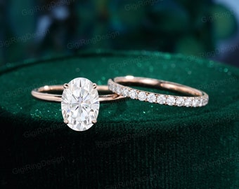 Oval shaped Moissanite engagement Ring Unique Rose gold engagement ring vintage marquise wedding ring Bridal set Anniversary gift for Women