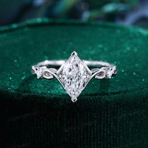 Vintage Marquise lab grown diamond engagement ring art deco diamond engagement ring White gold engagement ring Bridal Promise Anniversary