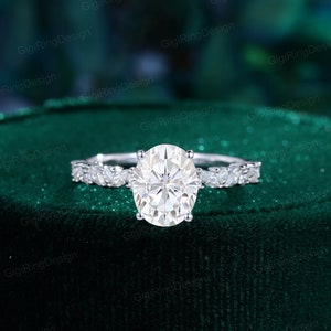 2ct Oval Moissanite engagement ring set 14K gold engagement ring Half eternity Marquise cut vintage ring Bridal set Promise Anniversary gift