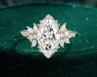 Marquise IGI Certified Lab Grown Diamond Engagement Ring, Vintage Yellow Gold Twist Vine Ring, Moissanite Bridal Promise Gift,Ring for women