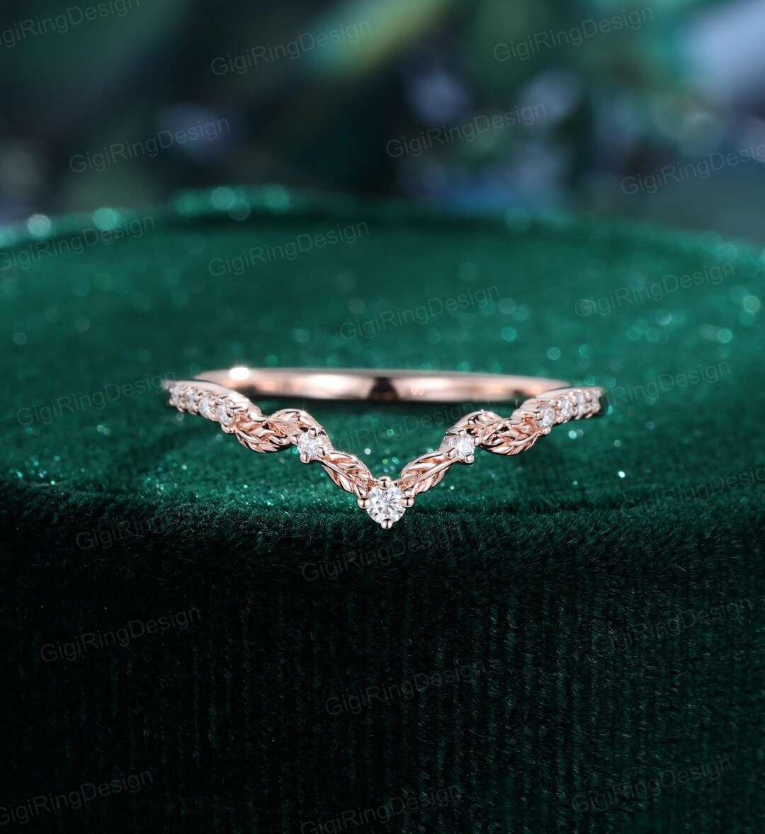 Vintage Art Deco Rose Gold Wedding Band Unique Moissanite Wedding Band ...