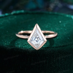 Bezel set Kite cut Moissanite engagement Ring 14K Rose gold wedding& engagement ring Unique art deco ring Bridal promise Anniversary gift