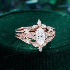3pcs Marquise moissanite verlovingsring vrouwen Unieke Vintage 14k Rose gouden diamanten verlovingsring set Art Deco Bruidsbelofte Verjaardag afbeelding 3