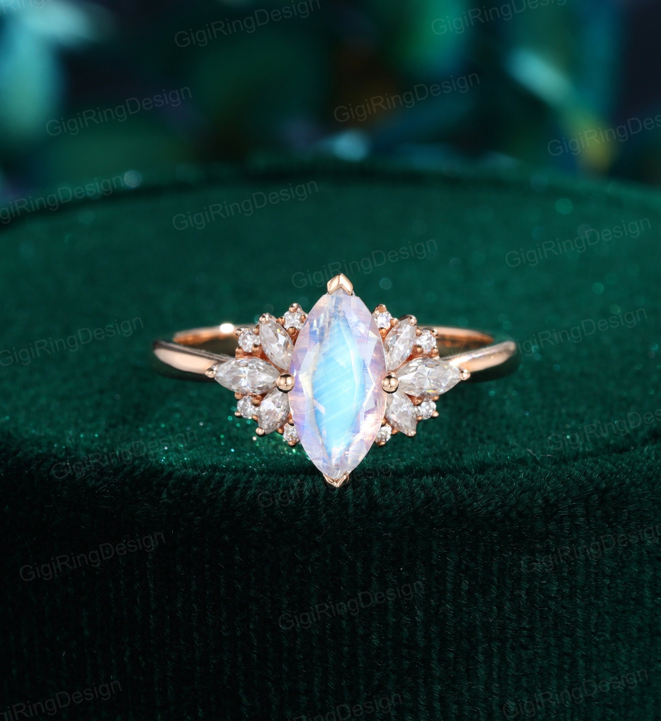 Pmmqrrkuu Women Moonstone and Diamond Ring Wedding Anniversary Ring for Wife Engagement Jewelry Stylish Rings Size 9 