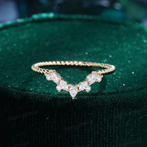Marquise moissanite Wedding Band Curved Wedding Band Yellow gold Diamond Wedding band Unique stacking Matching ring bridal ring promise gift