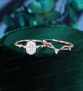 Oval cut Moissanite engagement ring set Unique Rose gold engagement ring Vintage engagement ring wedding Bridal Promise Anniversary ring set