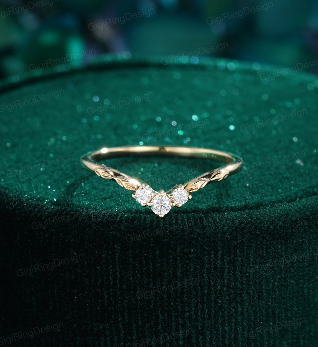 Vintage Art Deco Yellow Gold Wedding Band Unique Moissanite Wedding ...