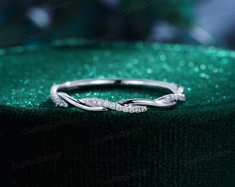 Twist ring Moissanite wedding band Vintage diamond wedding band Unique White gold wedding ring stacking matching promise Anniversary gift