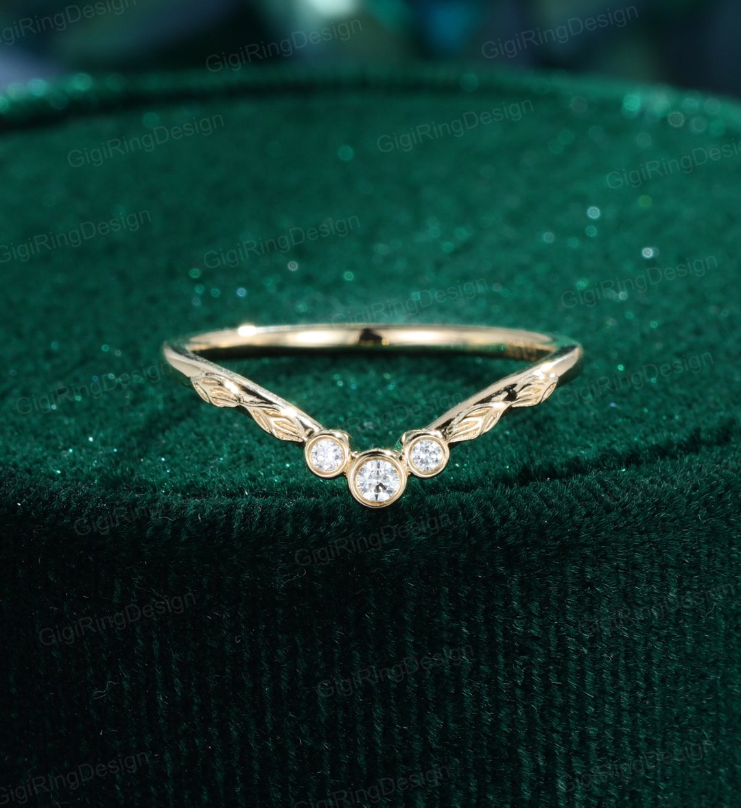 Vintage Art Deco Yellow Gold Wedding Band Unique Moissanite Wedding ...