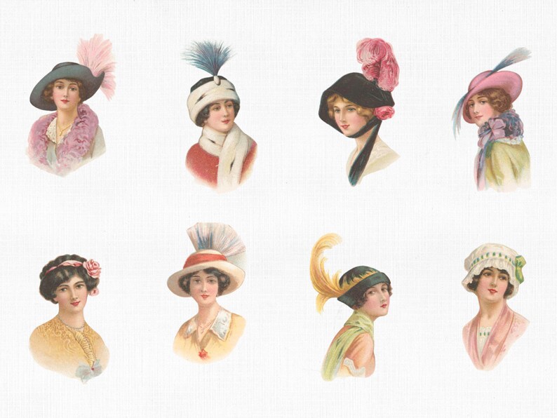 Ephemera Print Ephemera Clipart Women in Hats Set #1 SVG Files for Cricut Digital Download Scrapbook Women Art Prints Vector PNG JPG