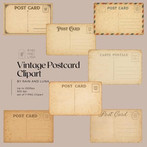 Vintage Postcard Clipart Bundle7 PNGs | Up to 2,500px | 300 DPI