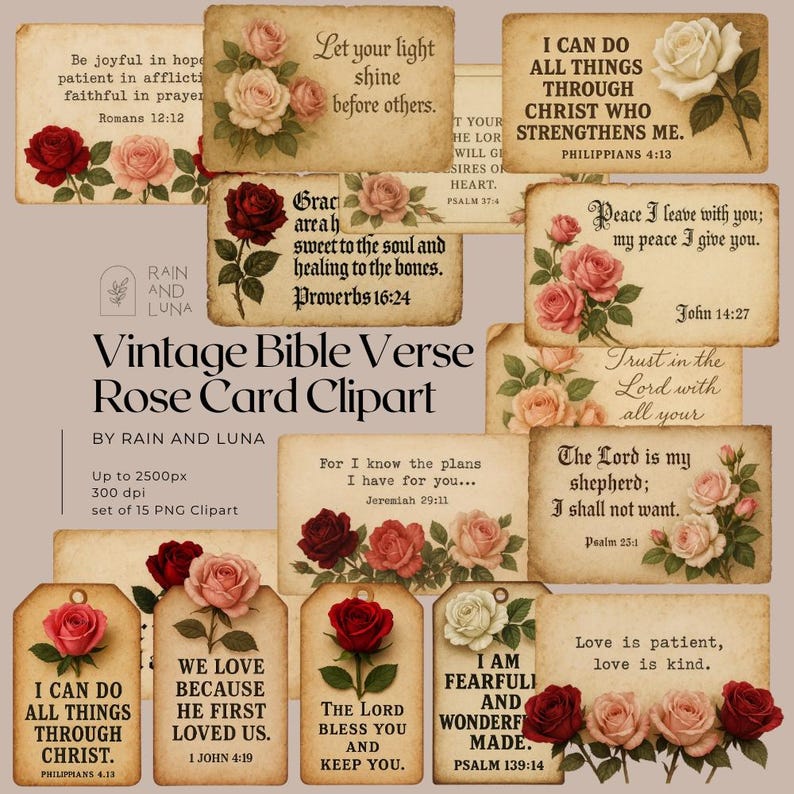 Vintage Bible Verse Rose Card Clipart - Etsy