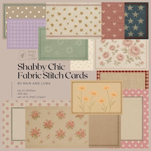 Shabby Chic Fabric Stitch Cards – 14 PNG Cards with Stitch Detail
