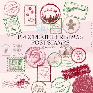 Procreate Christmas Post Stamps / 19 francobolli festivi per progetti di festa / Download immediato