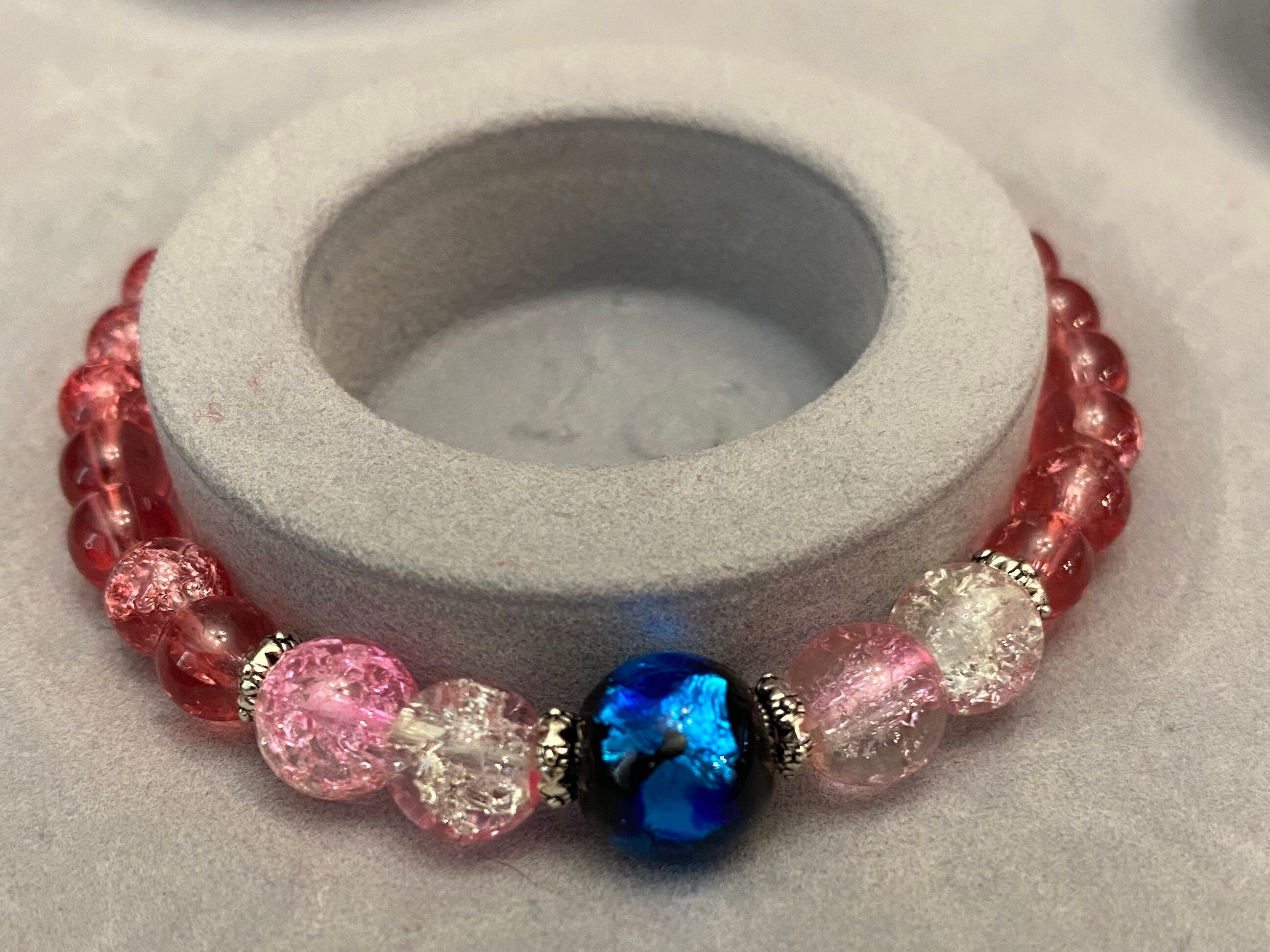 Blue Firefly glass bead with pink beads | Etsy