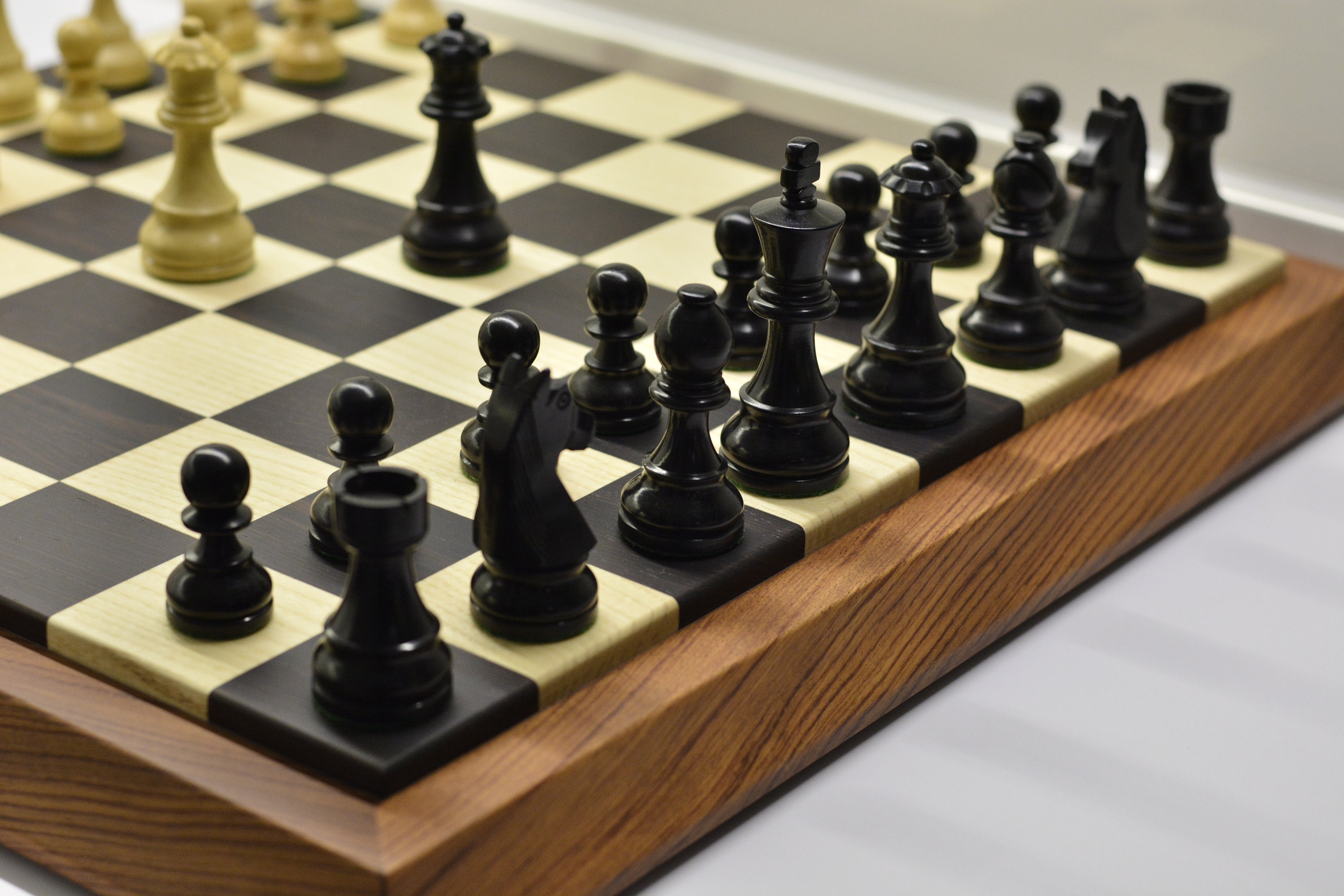 Straight Up Chess Board - Cherry Bean Board with 3 Flat Black Frame